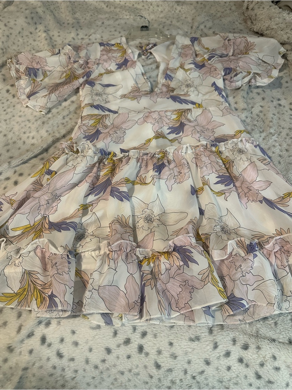 Ivory Floral Ruffle Mini Dress - White with Pastel Print